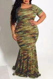 Casual Street Print Patchwork O Neck Trumpet Mermaid Dresses