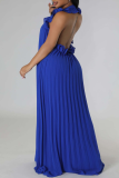 Casual Solid Patchwork Backless Fold Stringy Selvedge Halter Straight Dresses