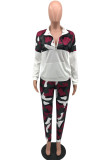 Casual Camouflage Print Patchwork Zipper Collar Plus Size Two Pieces