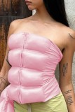 Casual Solid Patchwork Backless Zipper Strapless Tops
