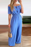 Casual Work Solid Patchwork Backless V Neck Straight Jumpsuits