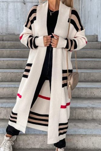 Casual Striped Patchwork Cardigan Collar Outerwear