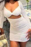 Sexy Casual Solid Hollowed Out V Neck Long Sleeve Dresses