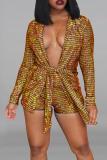 Sexy Bronzing Bandage Patchwork Turndown Collar Long Sleeve Two Pieces