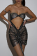 Sexy Solid See-through Backless Knotted Hot Drill Off the Shoulder One Step Skirt Dresses