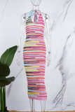 Sexy Print Bandage Backless Halter Long Dress Dresses