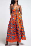 Vintage Print Patchwork Backless V Neck A Line Dresses