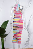Sexy Print Bandage Backless Halter Long Dress Dresses