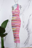 Sexy Print Bandage Backless Halter Long Dress Dresses