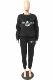 Casual Character Print Letter O Neck Long Sleeve Two Pieces