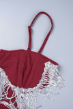 Elegant Solid Tassel Hollowed Out Patchwork High Opening Spaghetti Strap Irregular Dress Dresses