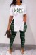 Casual Letter Print Slit Basic O Neck Short Sleeve Two Pieces