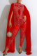 Elegant Solid Patchwork Mesh Hot Drill Half A Turtleneck Skinny Jumpsuits