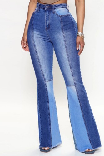Casual Patchwork Contrast High Waist Regular Denim Jeans (Subject To The Actual Object)