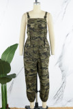 Casual Camouflage Print Backless Spaghetti Strap Regular Jumpsuits