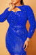 Sexy Elegant Solid Hollowed Out Sequins Patchwork Zipper O Neck Wrapped Skirt Plus Size Dresses