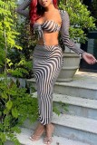 Sexy Print Backless Strapless Long Sleeve  Three Piece Set