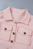 Casual Solid Patchwork Pocket Buttons Turndown Collar Long Sleeve Two Pieces