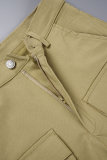 Casual Solid Patchwork Pocket Buttons Turndown Collar Long Sleeve Two Pieces