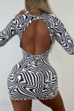 Sexy Striped Hollowed Out Printing O Neck Sheath Dresses