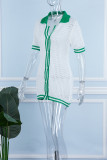 Casual Striped Patchwork Turndown Collar Short Sleeve Dress