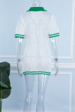 Casual Striped Patchwork Turndown Collar Short Sleeve Dress