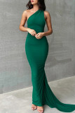 Sexy Solid Backless Oblique Collar Long Dress Dresses