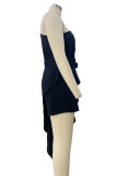 Casual Solid Patchwork With Belt Oblique Collar Irregular Dress Dresses