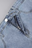 Sexy Solid Patchwork Buttons Backless Strapless Sleeveless High Waist Skinny Denim Dresses(Without Outerwear )