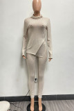 Casual Solid Slit Turtleneck Long Sleeve Two Pieces
