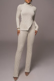 Casual Solid Slit Turtleneck Long Sleeve Two Pieces