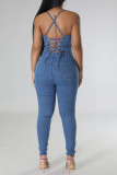 Sexy Casual Solid Backless Spaghetti Strap Sleeveless Skinny Denim Jumpsuits