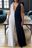Sexy Street Solid Bandage Patchwork V Neck Straight Jumpsuits