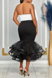 Sexy Party Elegant Formal Patchwork Flounce Asymmetrical Strapless Sleeveless Two Pieces