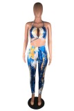 Sexy Print Bandage Patchwork Backless Halter Skinny Jumpsuits