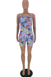 Sexy Casual Cartoon Print Backless Strapless Skinny Romper