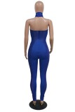 Patchwork Sequins See-through Backless Halter Skinny Jumpsuits