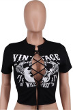 Sexy Casual Print Bandage Hollowed Out O Neck T-Shirts