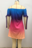 Fashion Casual Print Bandage Off the Shoulder Short Sleeve Dress Dresses