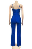 Daily Spandex Solid Bandage Backless Spaghetti Strap Regular Jumpsuits