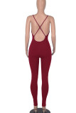 Sportswear Solid Patchwork Backless Spaghetti Strap Skinny Jumpsuits