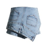 Casual Solid Patchwork Mid Waist Skinny Denim Skirts