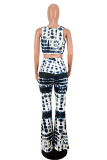 Fashion adult Sexy Two Piece Suits Print Patchwork Boot Cut Sleeveless Two-piece Pants Se