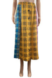 Fashion Casual Plaid Print Patchwork Regular High Waist Skirt