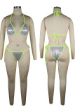 Sexy Solid Bandage Patchwork See-through 3 Piece Sets