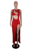 Sexy Solid Hollowed Out Slit O Neck Long Dress Dresses