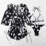 Sexy Print Bandage Swimsuit Three Piece Set