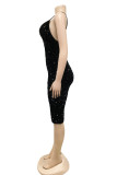 Fashion Sexy Patchwork Sequins Backless Slit V Neck Sling Dress