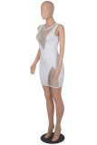 Fashion Sexy Patchwork Hollowed Out See-through O Neck Sleeveless Dress