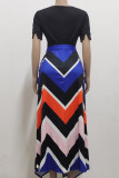 Casual Print Patchwork With Belt O Neck A Line Dresses